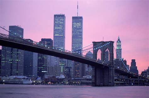 twin towers brooklyn bridge metal frame on wooden box t|Brooklyn Bridge Skyline New York City NY USA .